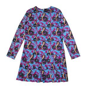 Hayley Elsaesser Snake Pattern Dress Cobra novelty print long sleeve mini pleat.